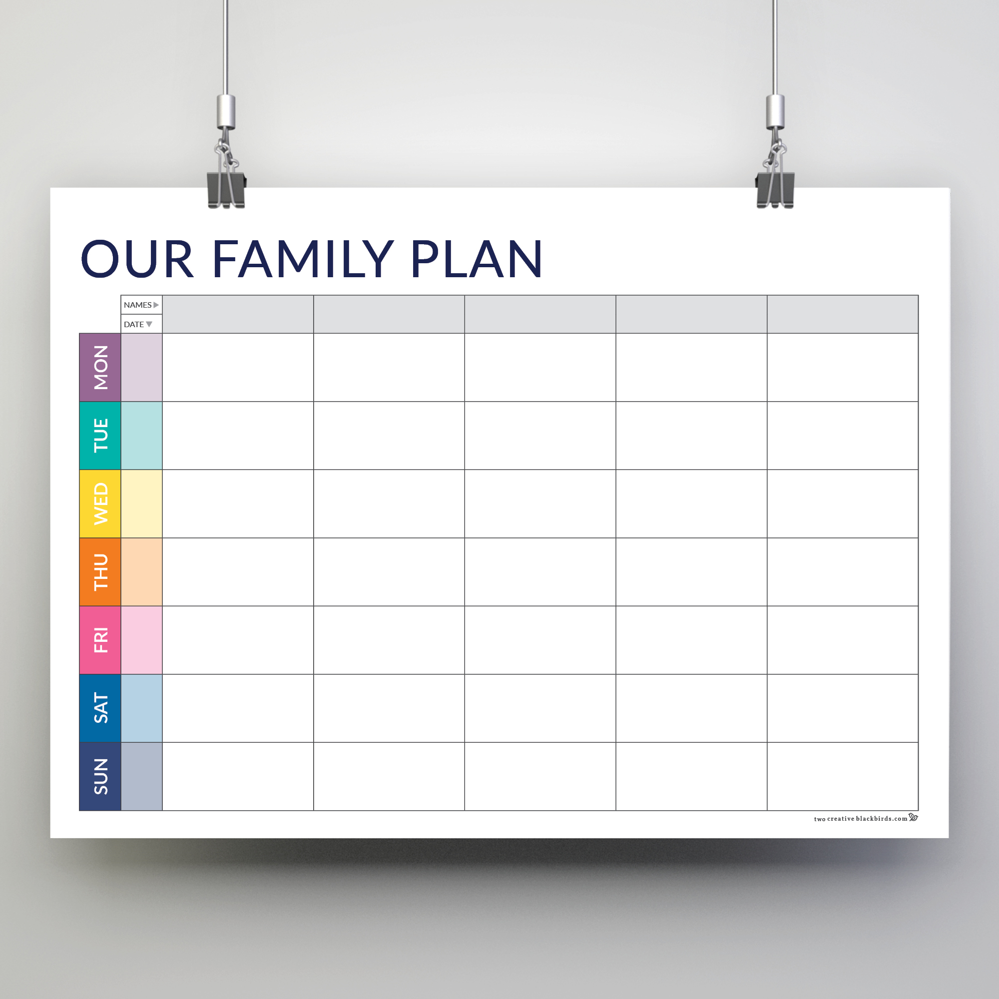 Weekly Family Calendar Printable Free